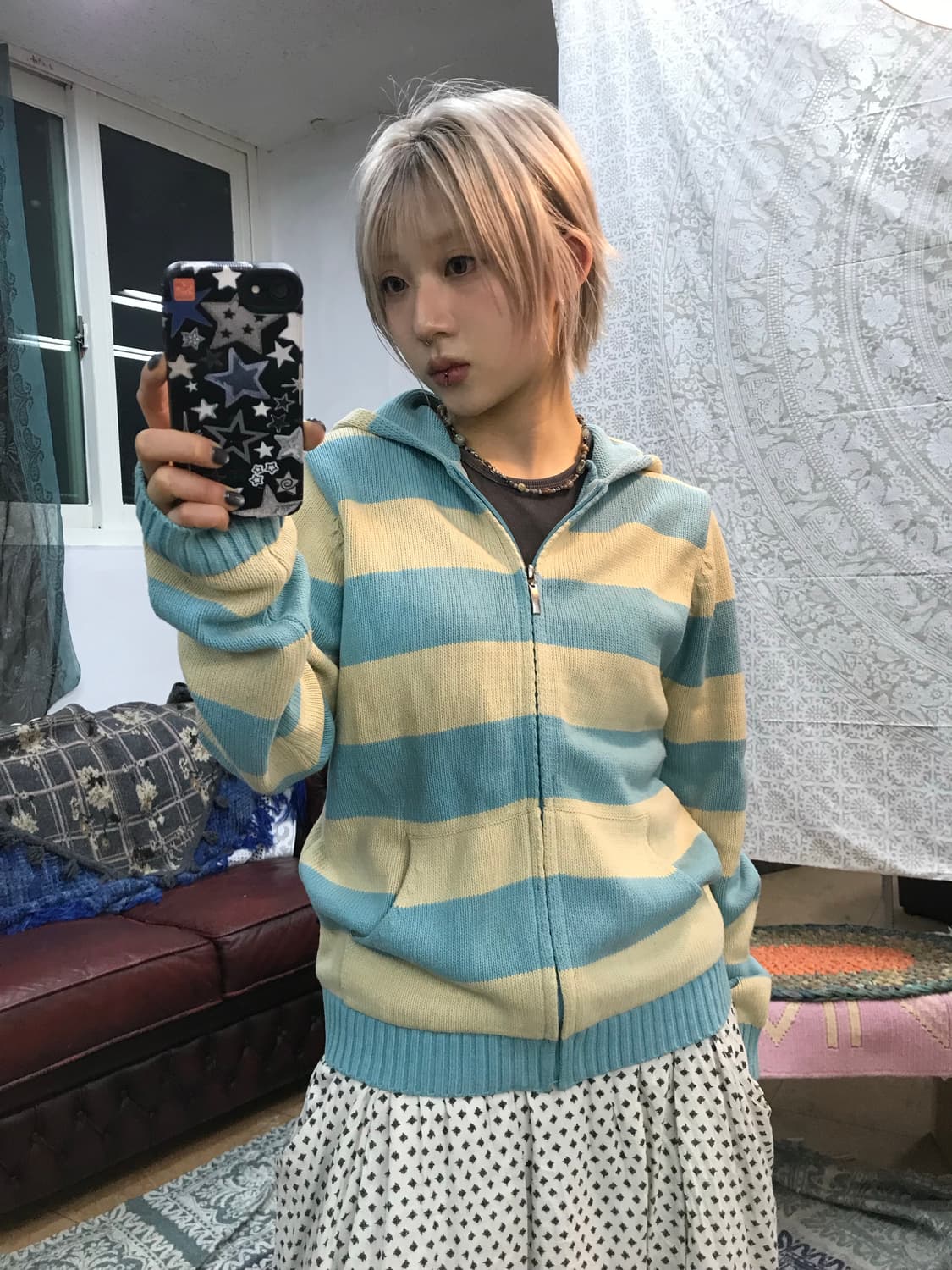 Tbj 여성 스트라이프 니트 후드집업  상품이미지1