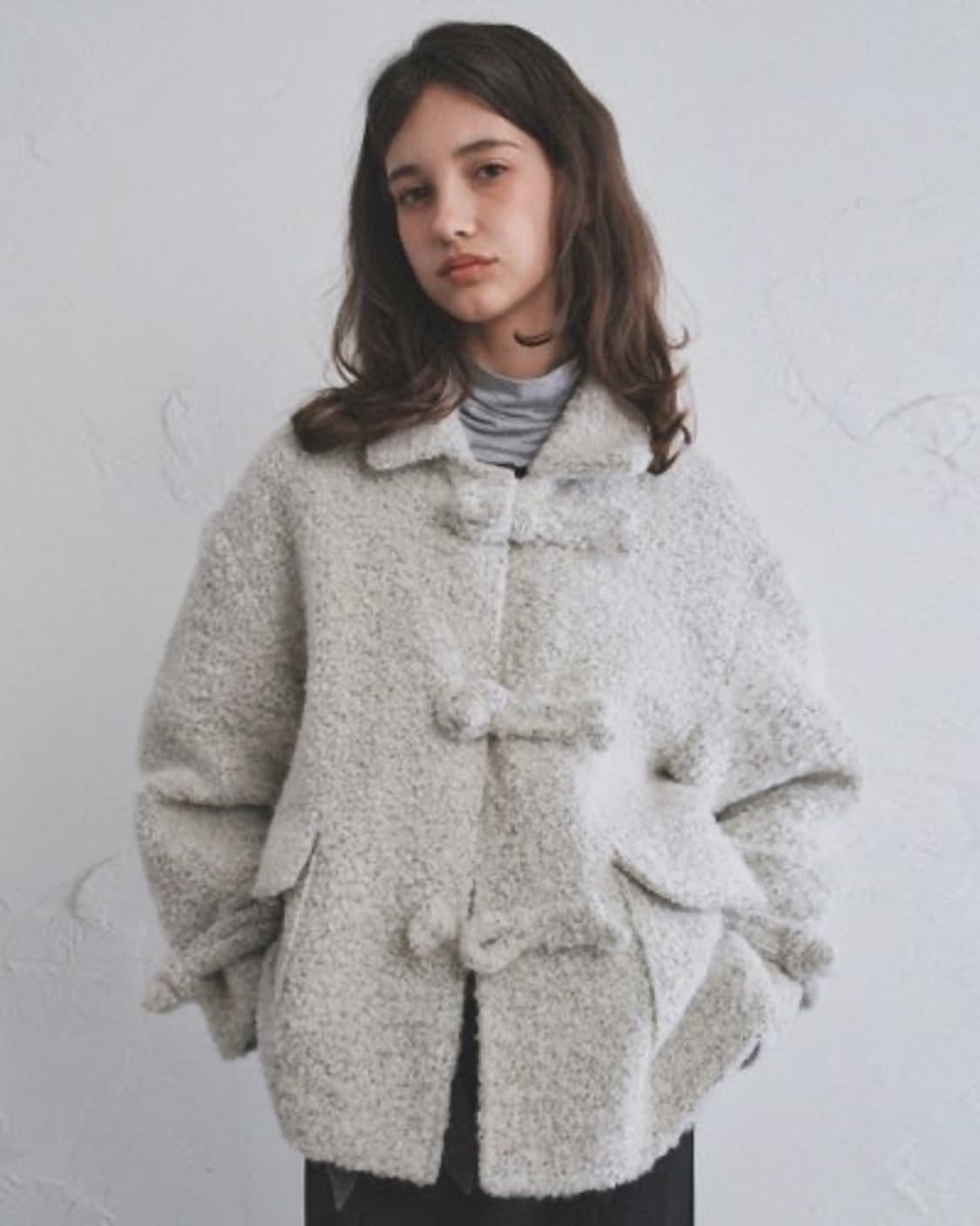 Oro 헤어리 버튼 울 숏 코트 small size 상품이미지4