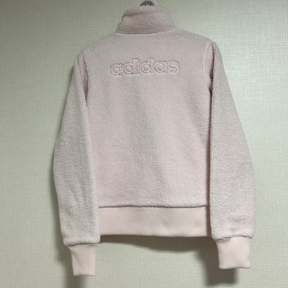아디다스 대장 일본판 빅로고 쉐르파 플리스 후리스 양털 집업 베이비 핑크 상품이미지4