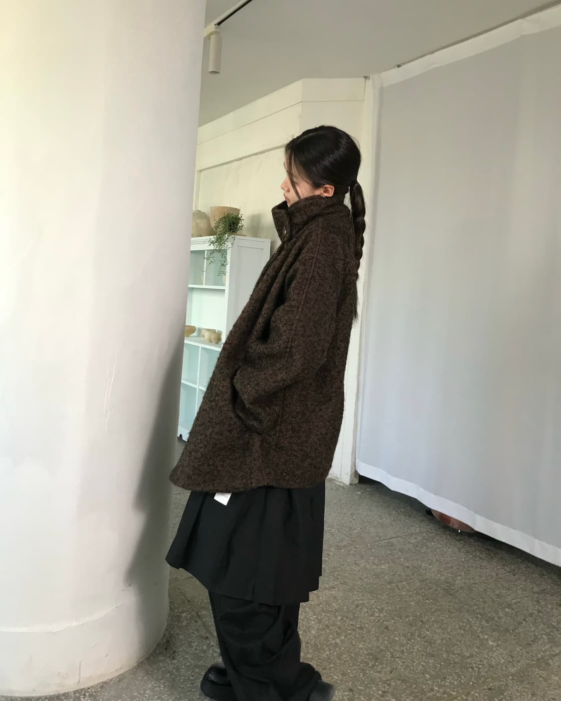 브라운 하이넥 코트  상품이미지2