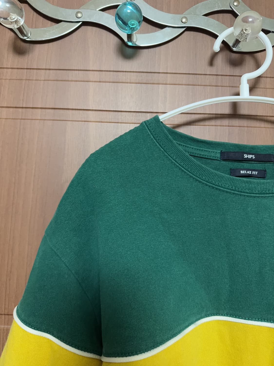 일본 빈티지 그린 옐로우 럭비 스타일 맨투맨 긴팔 티셔츠 상품이미지2