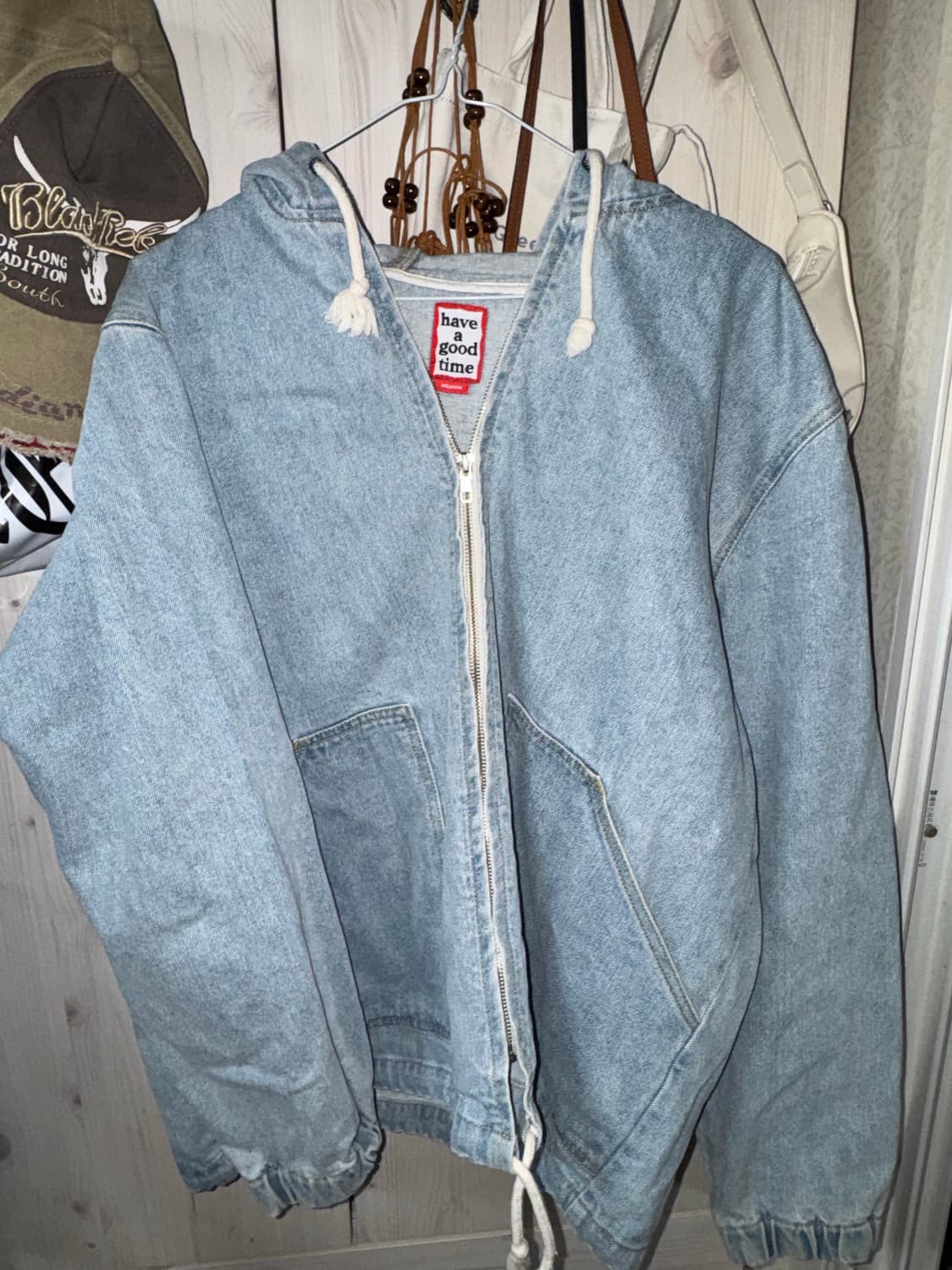 해브어굿타임 have a good time 연청 데님 후드집업 M 상품이미지1