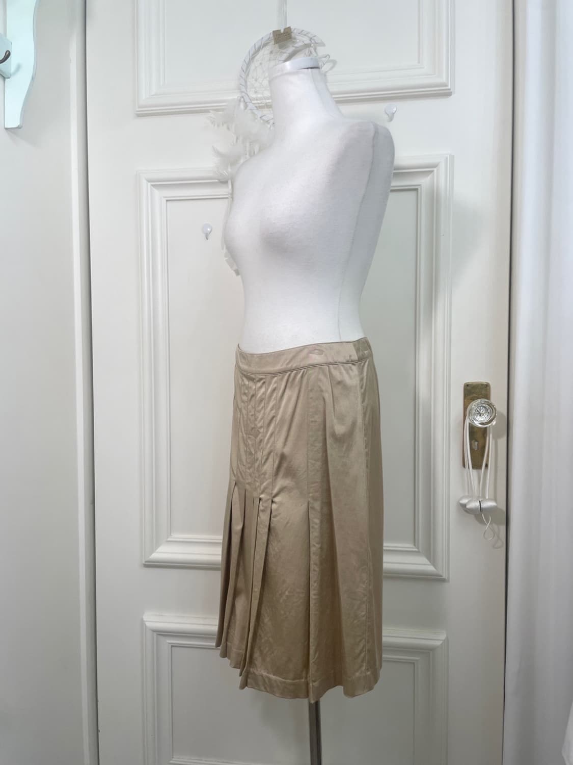 beige viscose cotton pleats midi skirt 상품이미지2