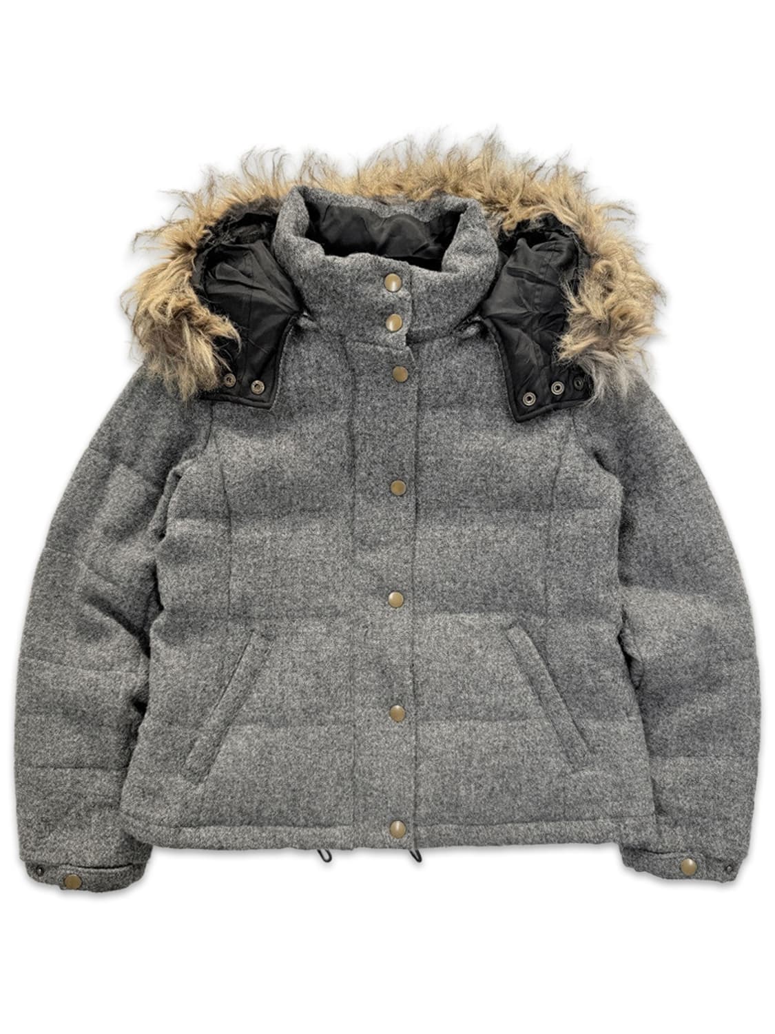 빈티지 Harris Tweed 그레이 퍼 숏 패딩 상품이미지1