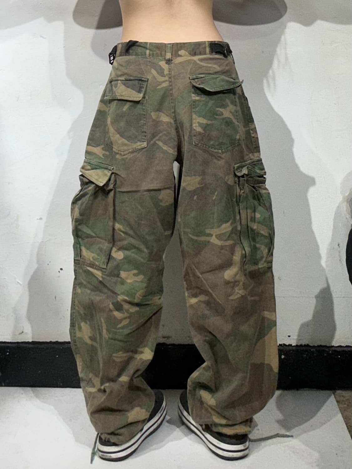 일본 빈티지 베이지 카모 와이드 카고 팬츠 M 상품이미지3