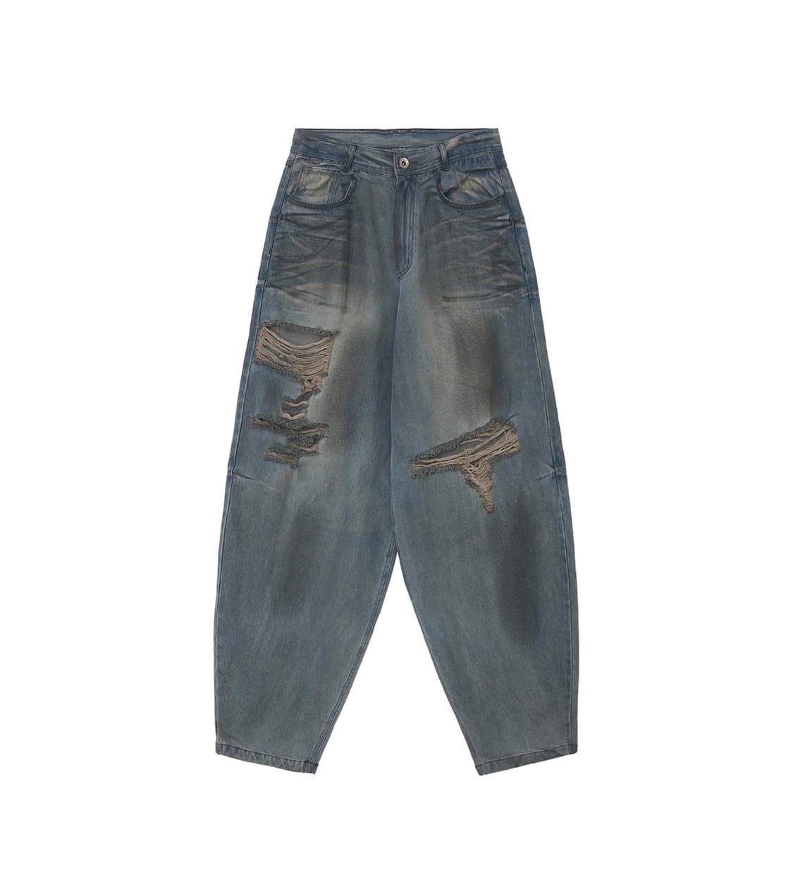 Blr 디스트로이드 오일 워시드 와이드 데님팬츠 라이트블루 상품이미지5