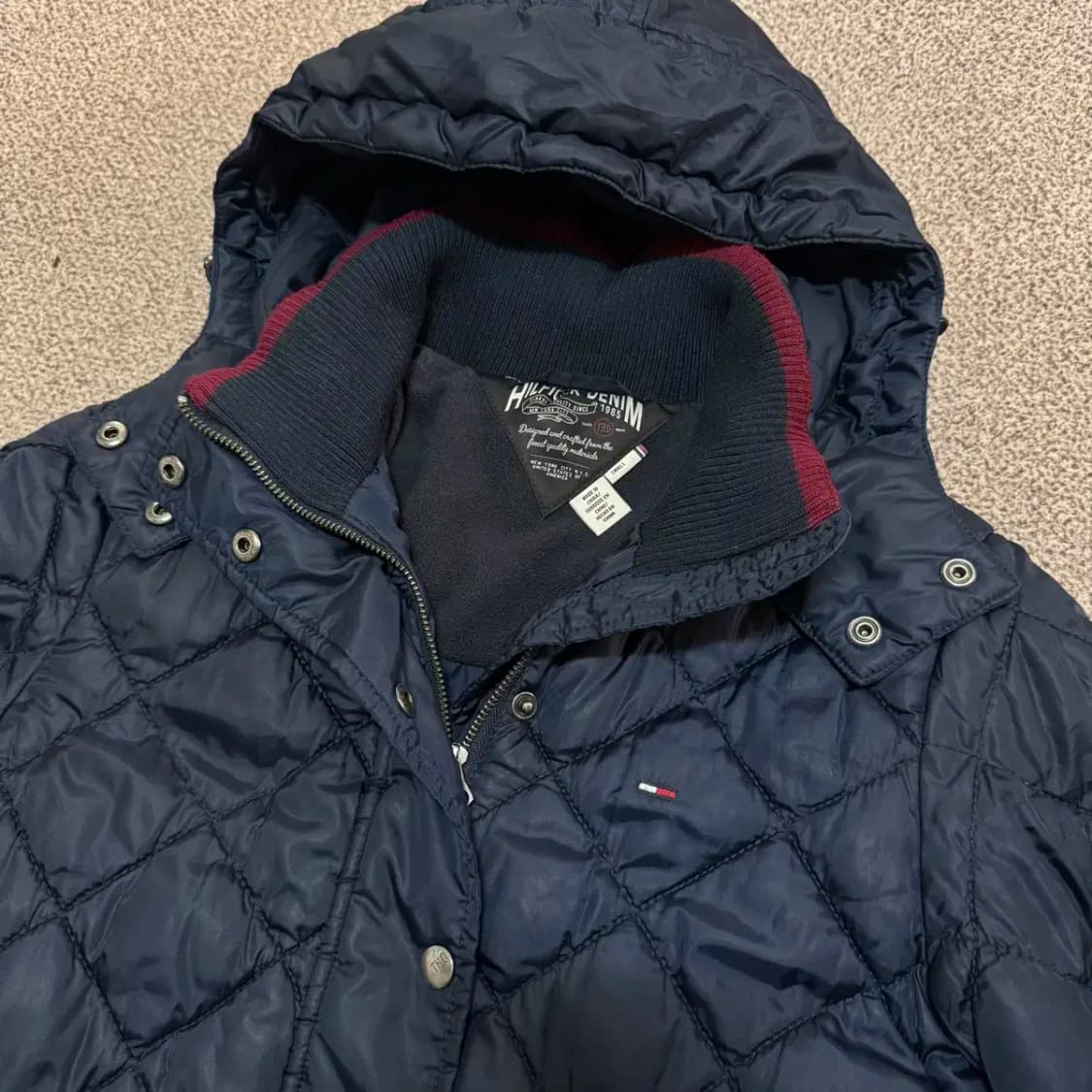 S 타미힐피거 네이비 퀼팅 후드 패딩 점퍼 상품이미지2