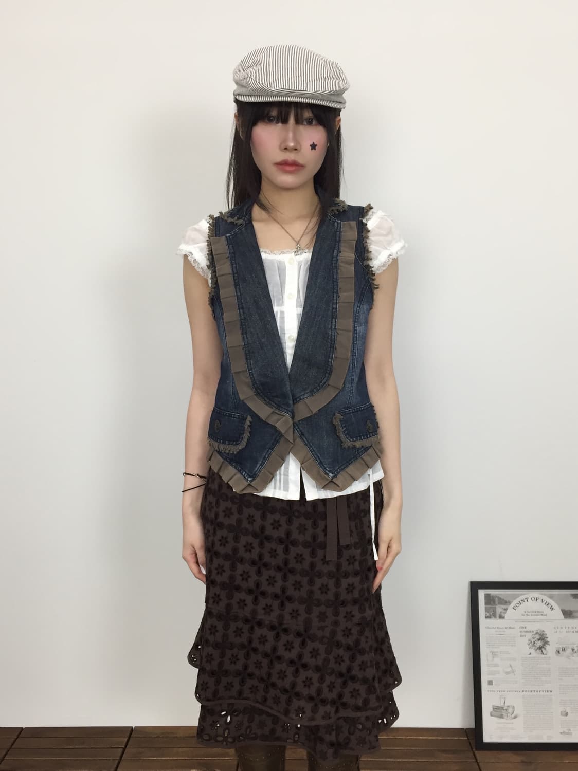 'Miss Lip' Denim Fringe Layered Vest 상품이미지2