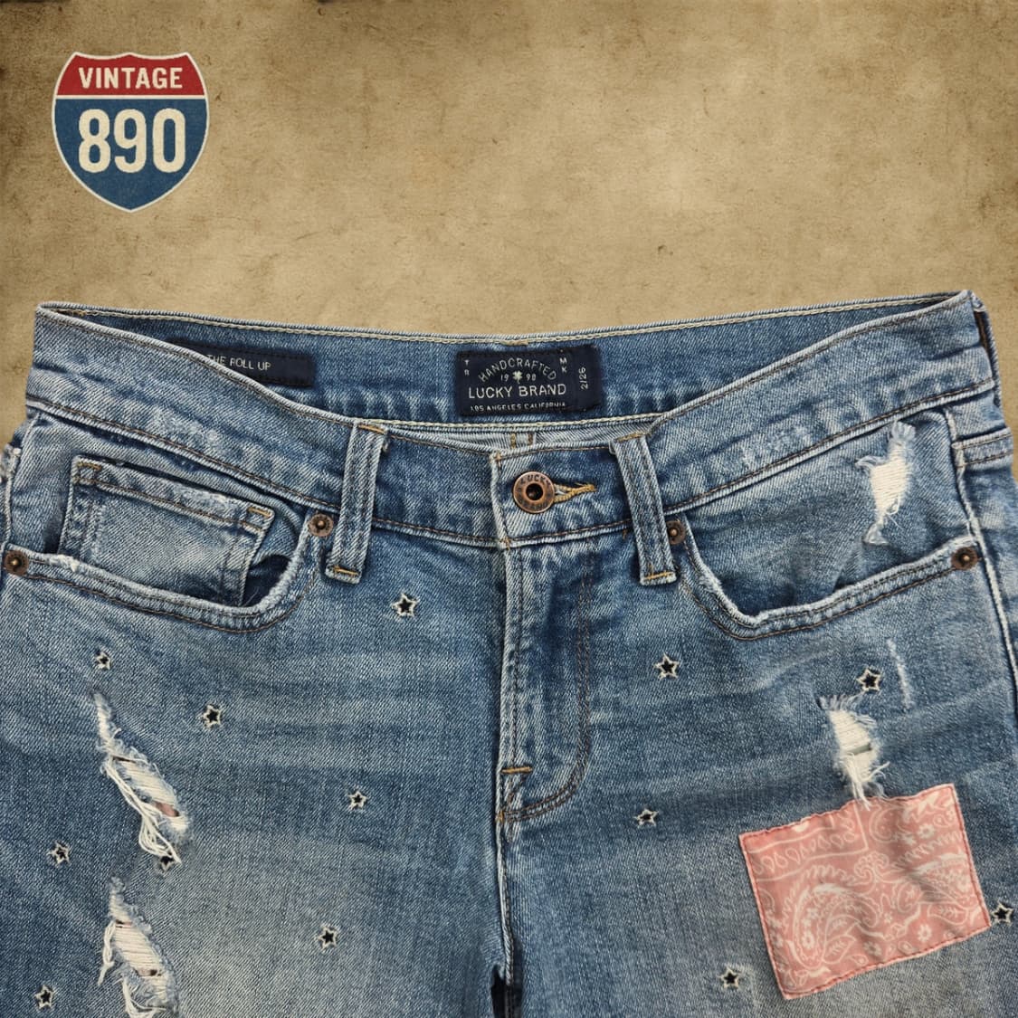 [26] LUCKY BRAND 럭키브랜드 별자수 패치 롤업 데님 반바지 상품이미지2