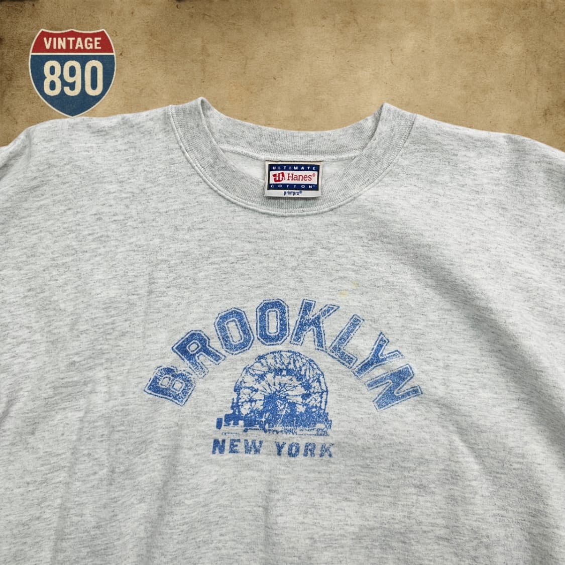 [M] Hanes 하네즈 90s 빈티지 브루클린 프린팅 스웨트 상품이미지2