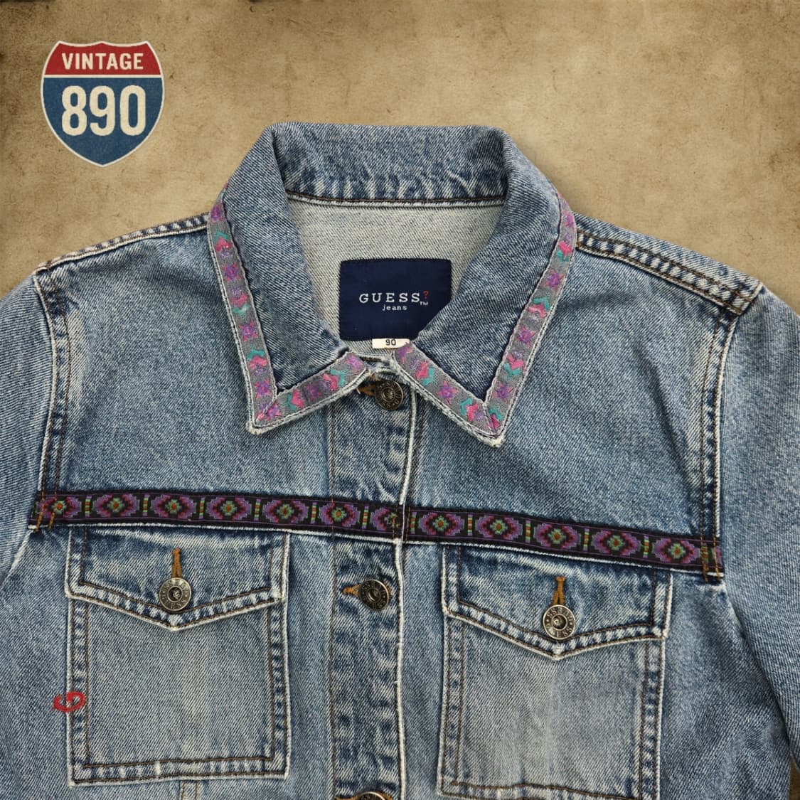 [90] GUESS 90s 빈티지 게스 아즈텍 패턴 청자켓 상품이미지2