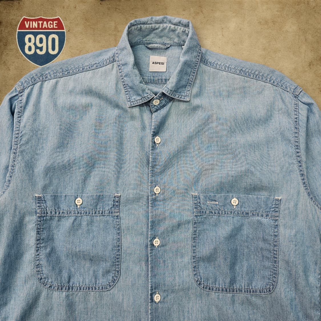 [M] ASPESI 아스페시 워시드 샴브레이 워크 셔츠 상품이미지2