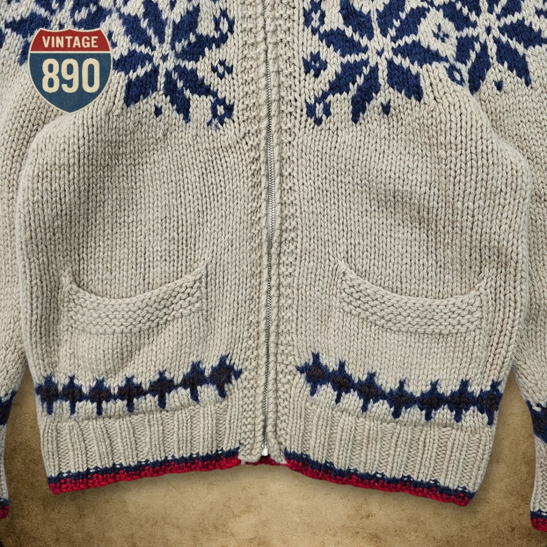 [90~95] JPN 울 페어아일 코위찬 니트 집업 스웨터 상품이미지3