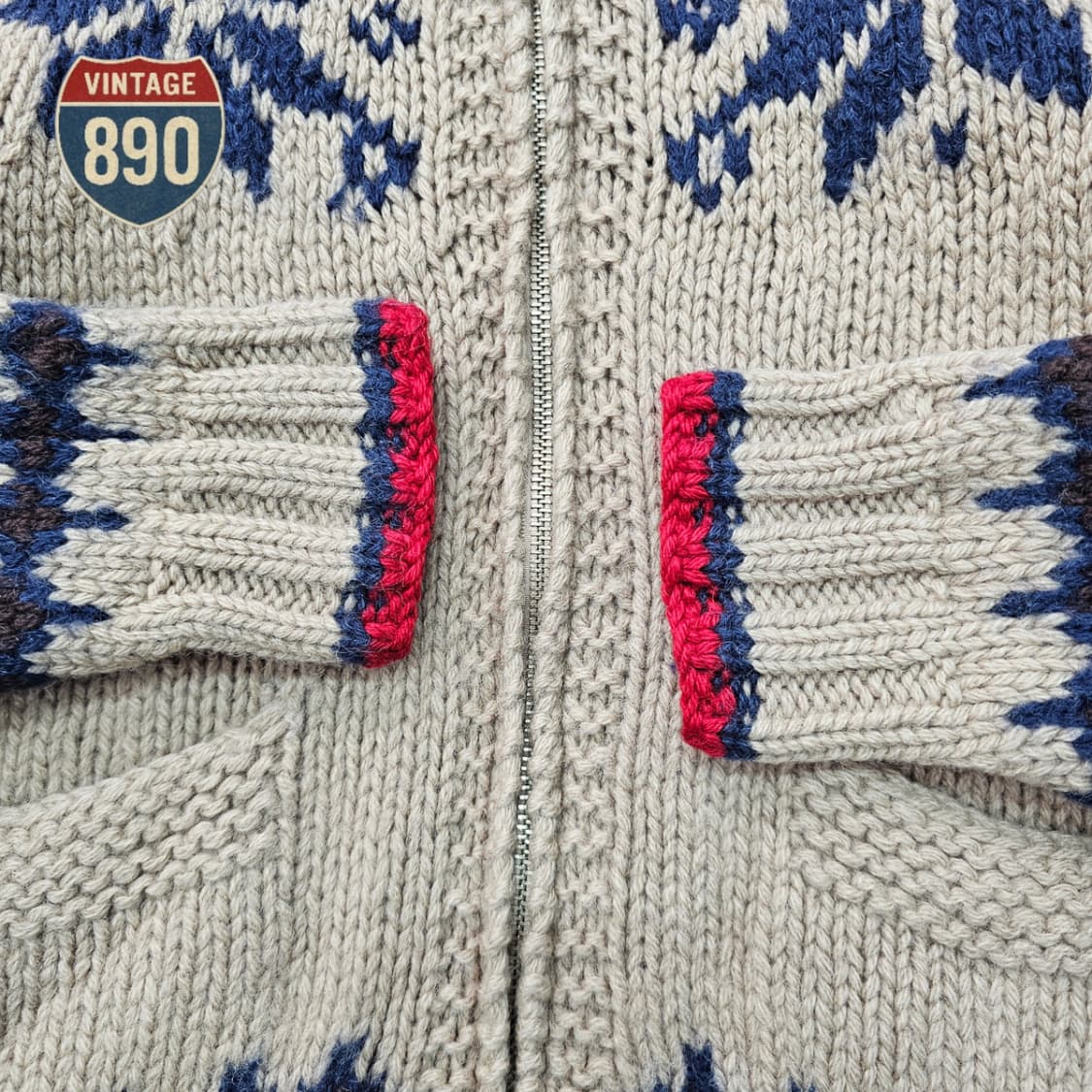 [90~95] JPN 울 페어아일 코위찬 니트 집업 스웨터 상품이미지4