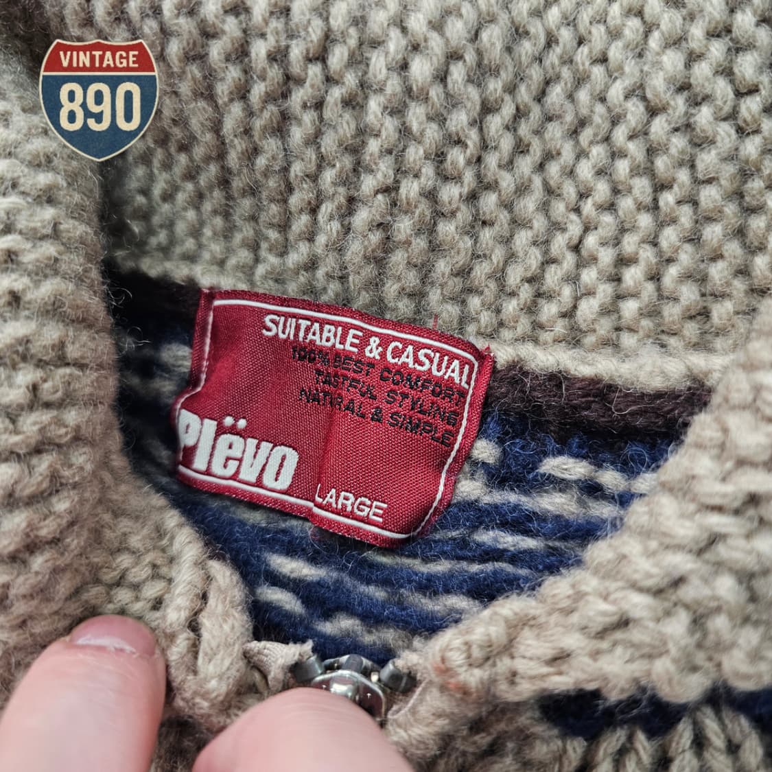 [90~95] JPN 울 페어아일 코위찬 니트 집업 스웨터 상품이미지5