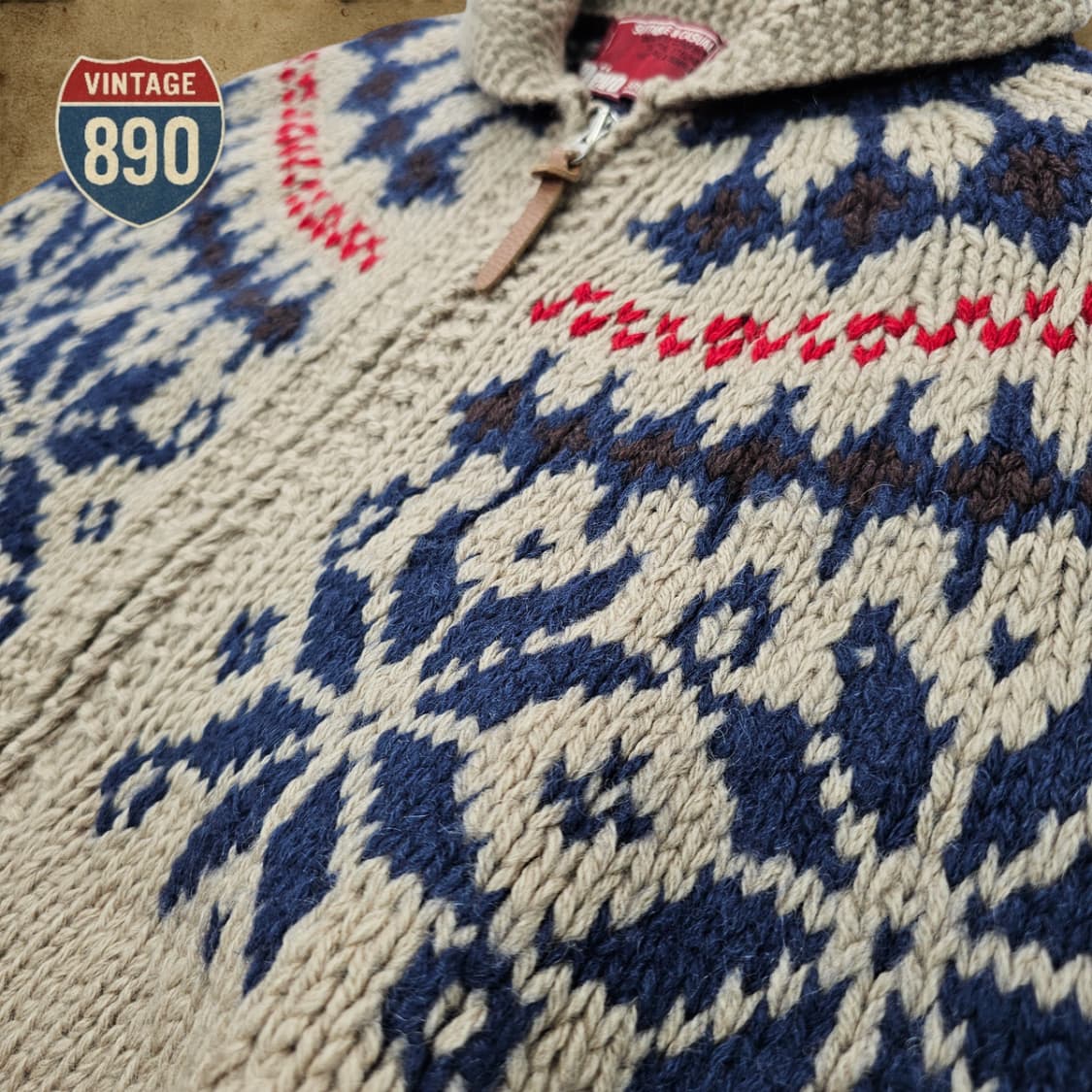 [90~95] JPN 울 페어아일 코위찬 니트 집업 스웨터 상품이미지6