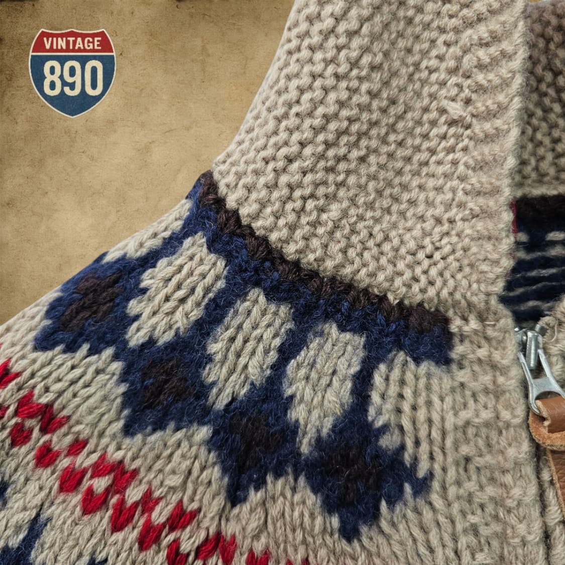 [90~95] JPN 울 페어아일 코위찬 니트 집업 스웨터 상품이미지7