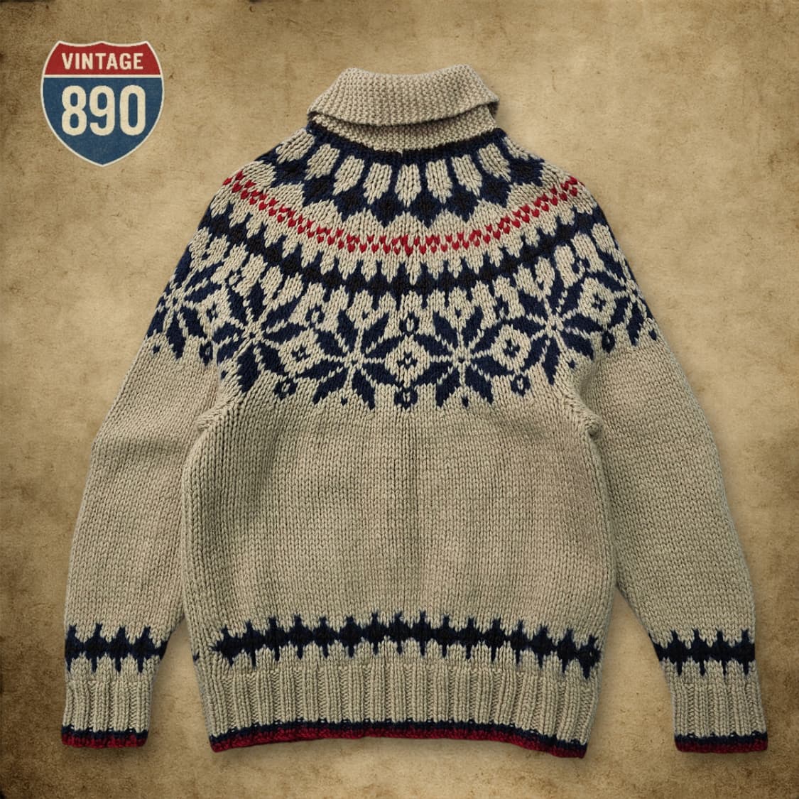 [90~95] JPN 울 페어아일 코위찬 니트 집업 스웨터 상품이미지8