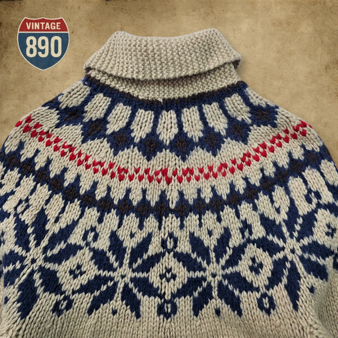 [90~95] JPN 울 페어아일 코위찬 니트 집업 스웨터 상품이미지9