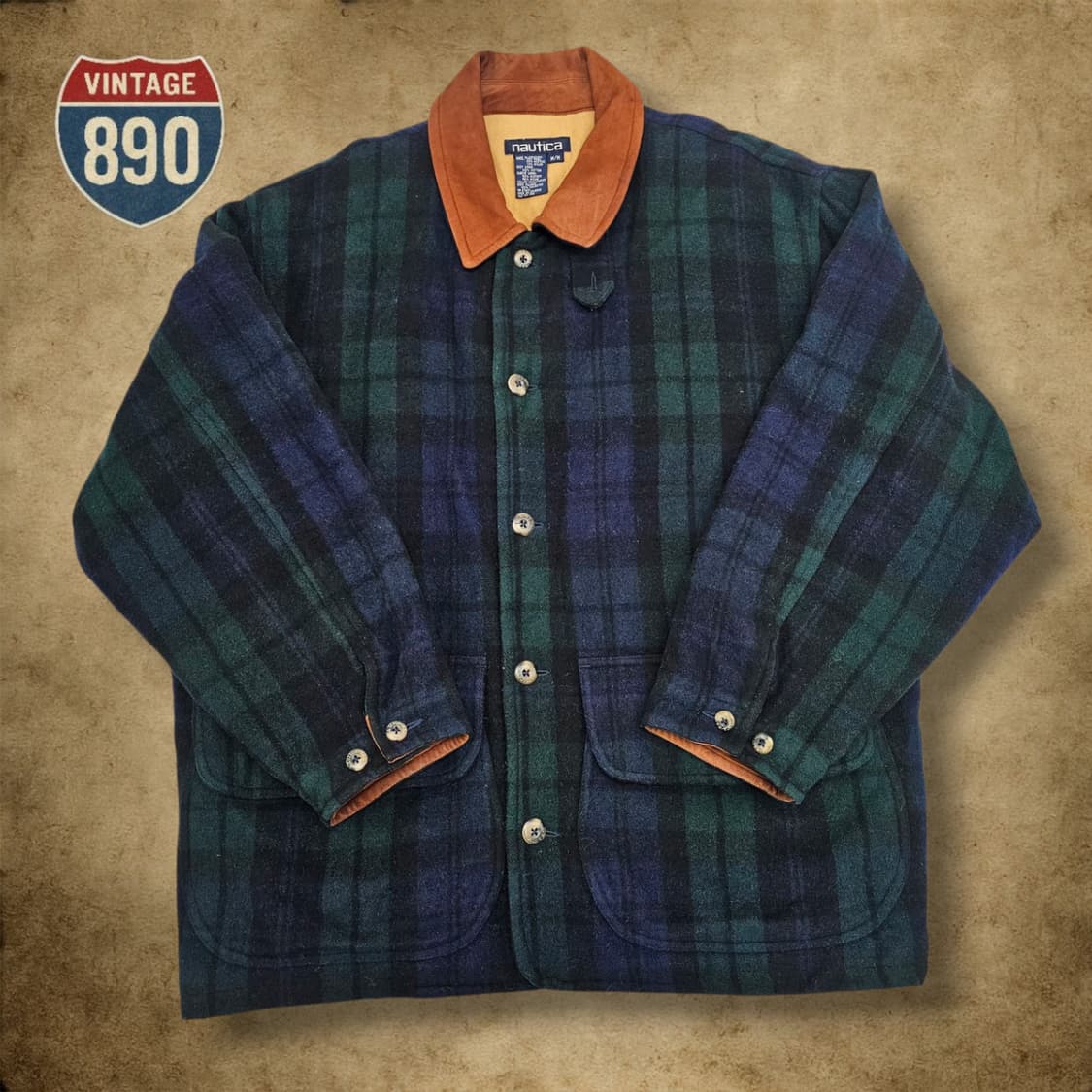 [M] nautica 노티카 90s 울혼방 가죽카라 자켓 상품이미지1