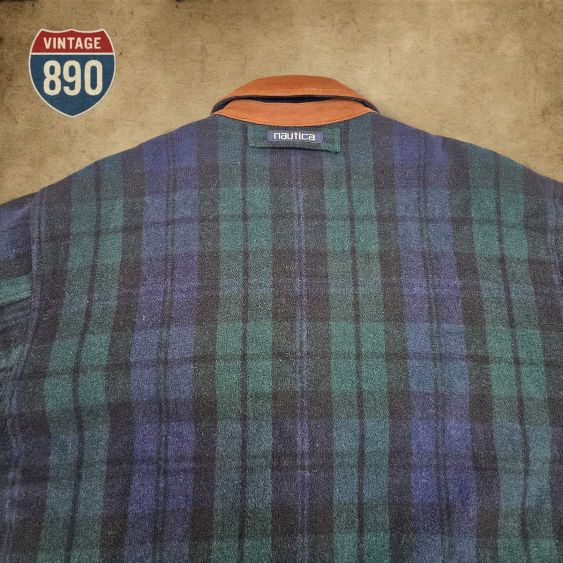 [M] nautica 노티카 90s 울혼방 가죽카라 자켓 상품이미지10