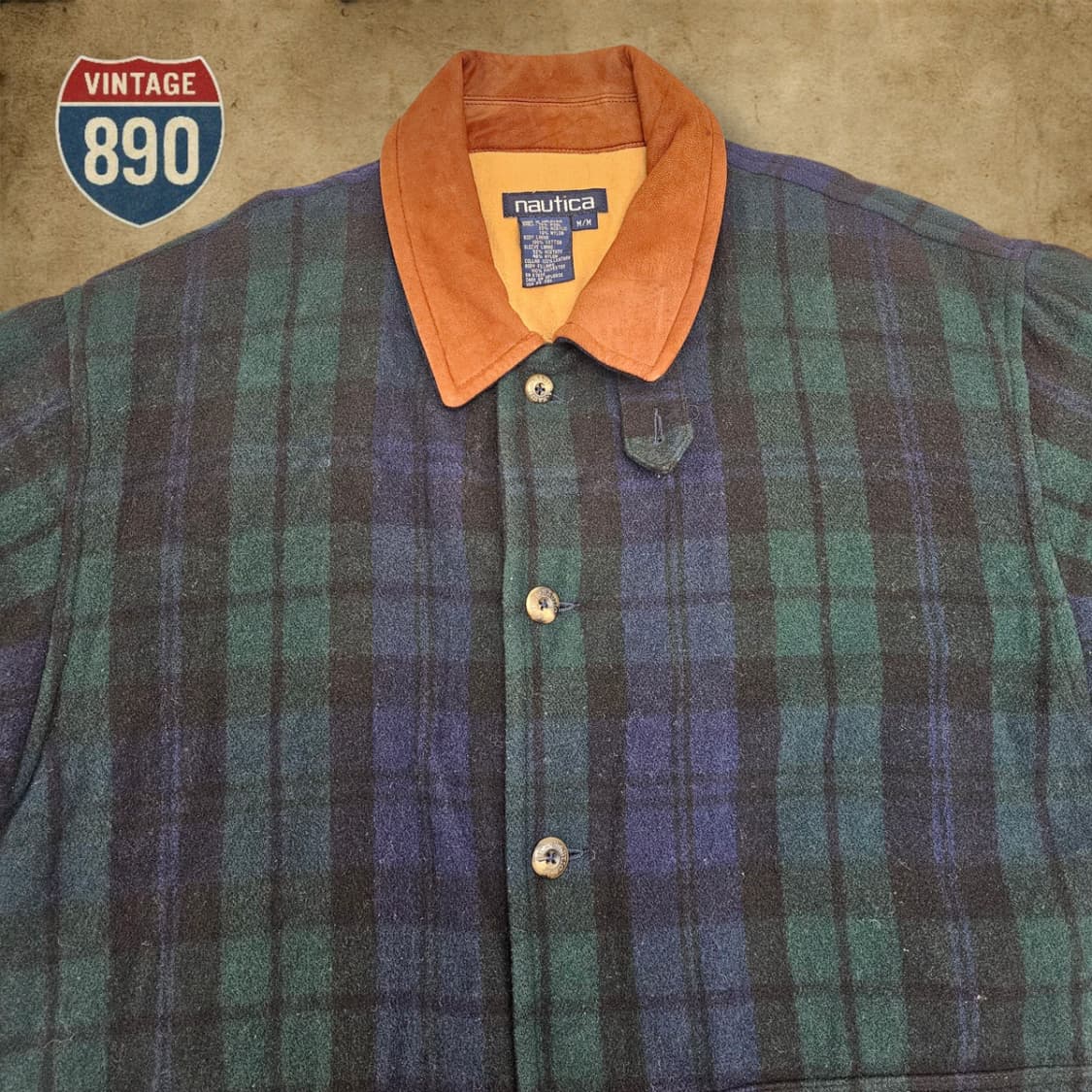 [M] nautica 노티카 90s 울혼방 가죽카라 자켓 상품이미지2