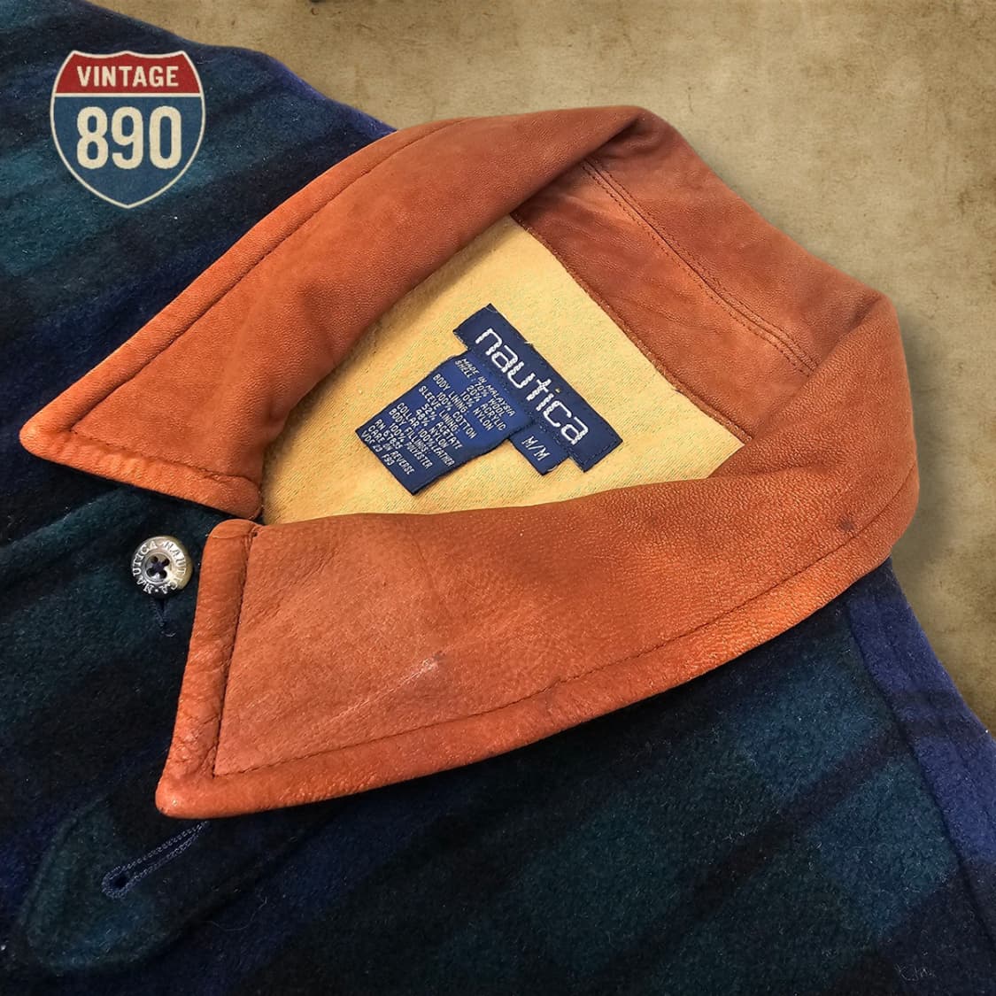 [M] nautica 노티카 90s 울혼방 가죽카라 자켓 상품이미지4