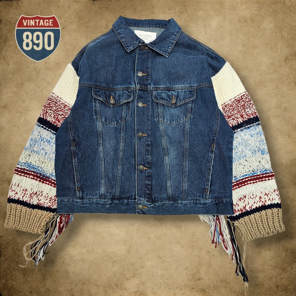 [M] ZARA 자라 니트 소매 빈티지 데님 자켓 상품이미지1
