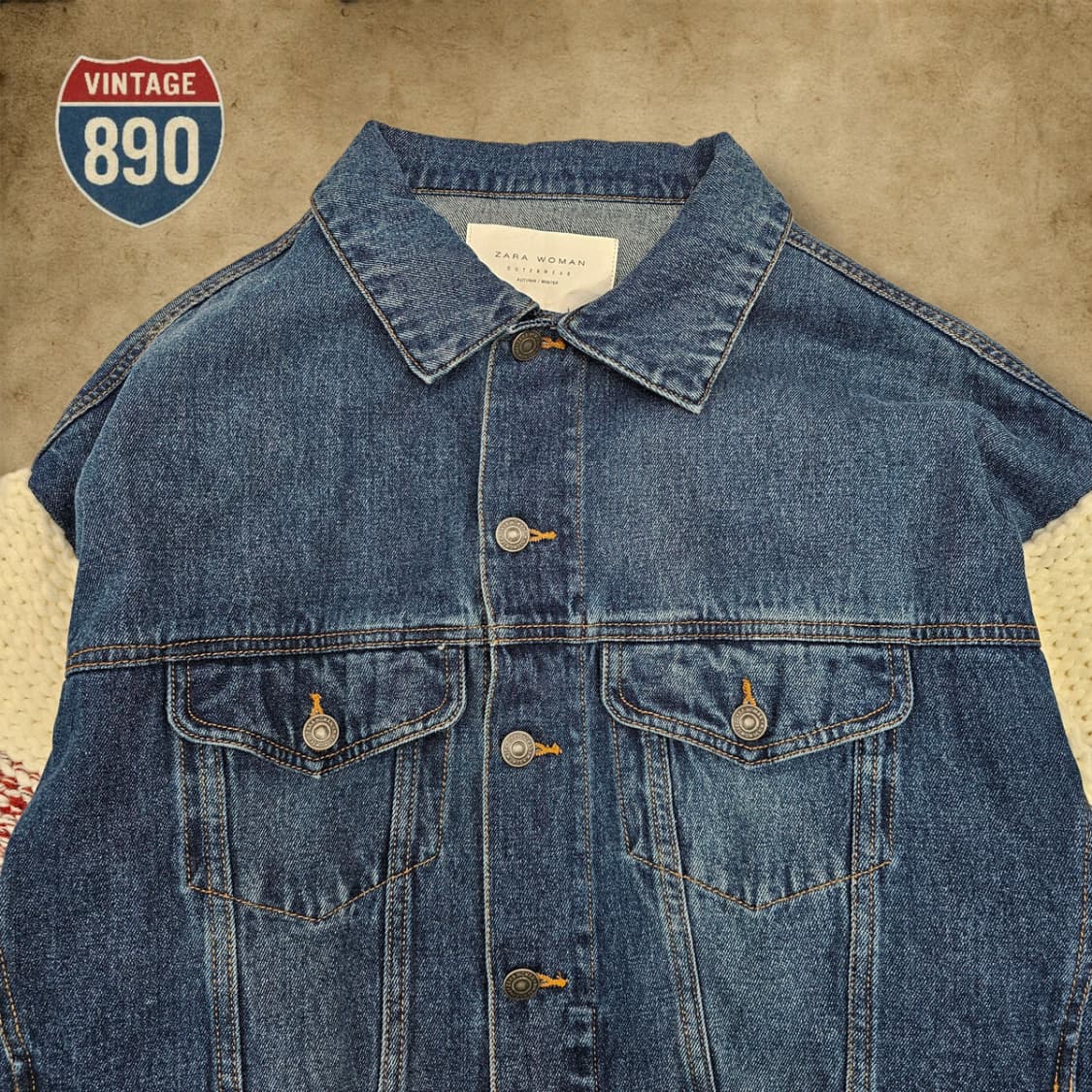 [M] ZARA 자라 니트 소매 빈티지 데님 자켓 상품이미지2