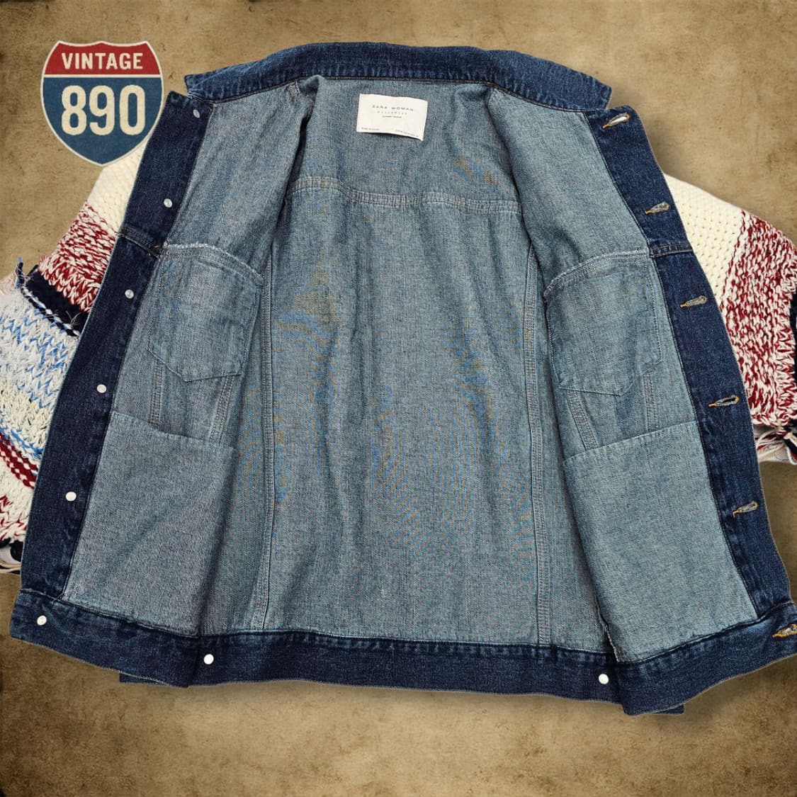 [M] ZARA 자라 니트 소매 빈티지 데님 자켓 상품이미지7