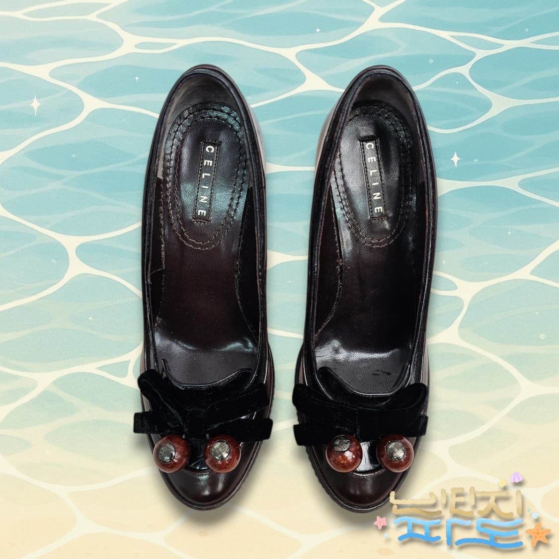 37 감정서O CELINE 셀린느 우든볼 임벨리시드 펌프스 힐 상품이미지2