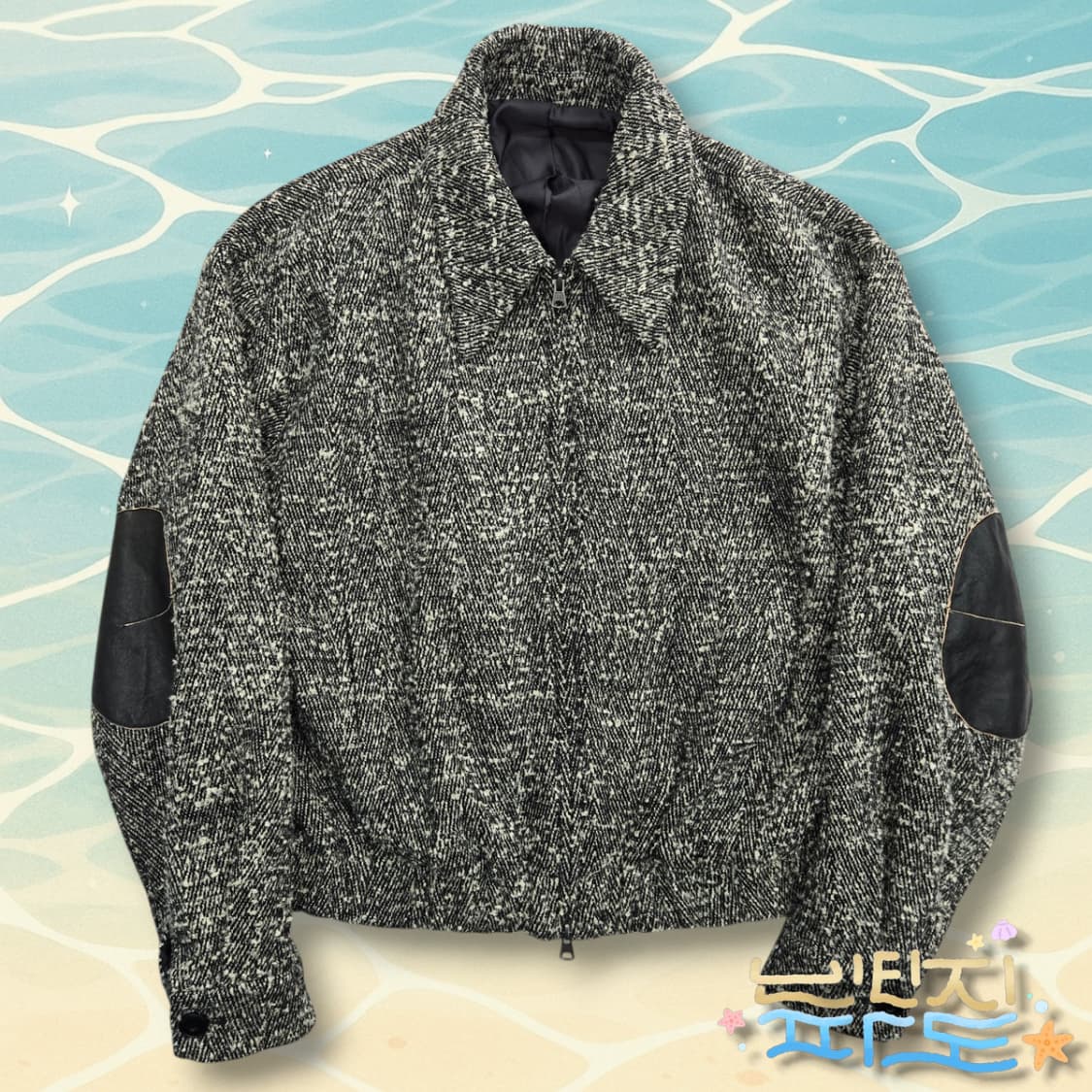 M COOR 쿠어 헤링본 트위드 레더 패치 블루종 상품이미지1