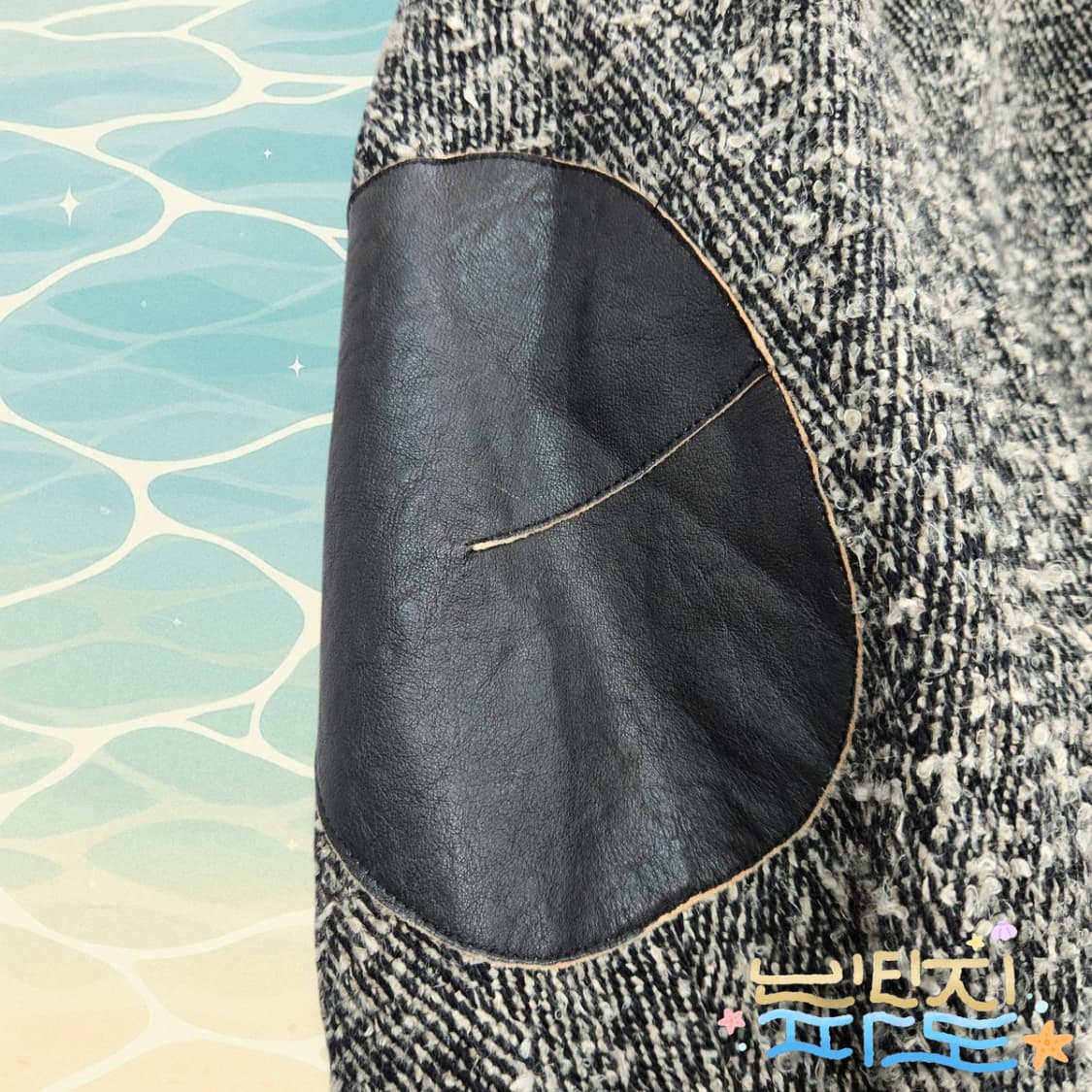 M COOR 쿠어 헤링본 트위드 레더 패치 블루종 상품이미지4