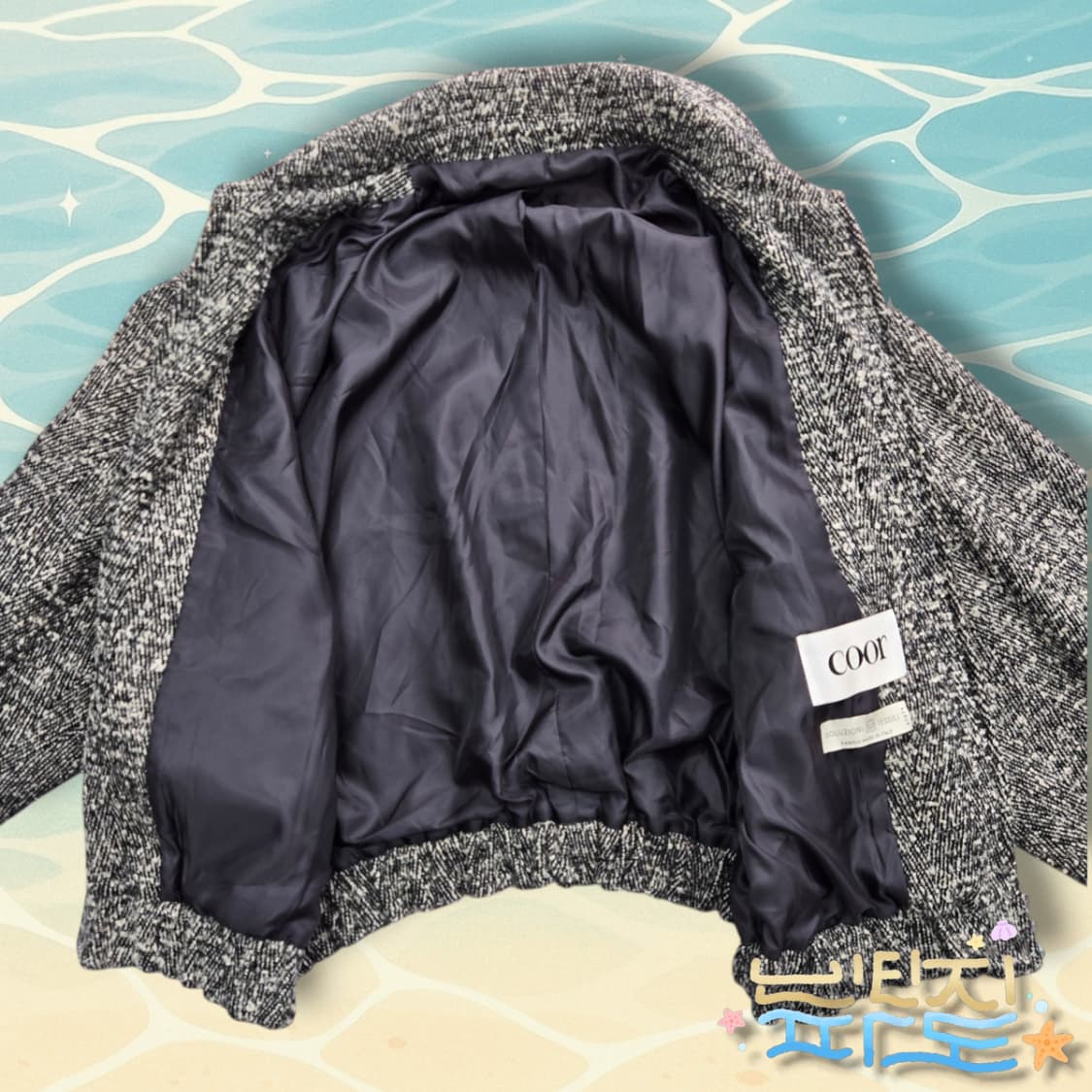 M COOR 쿠어 헤링본 트위드 레더 패치 블루종 상품이미지6