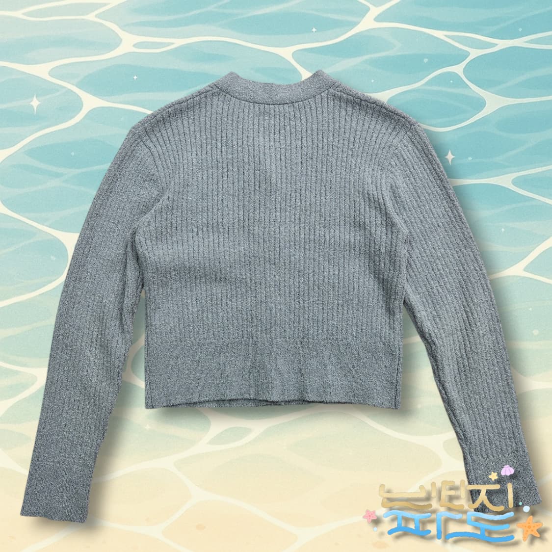 F noirer 노이어 부클 리브드 크롭 가디건 하늘 상품이미지7