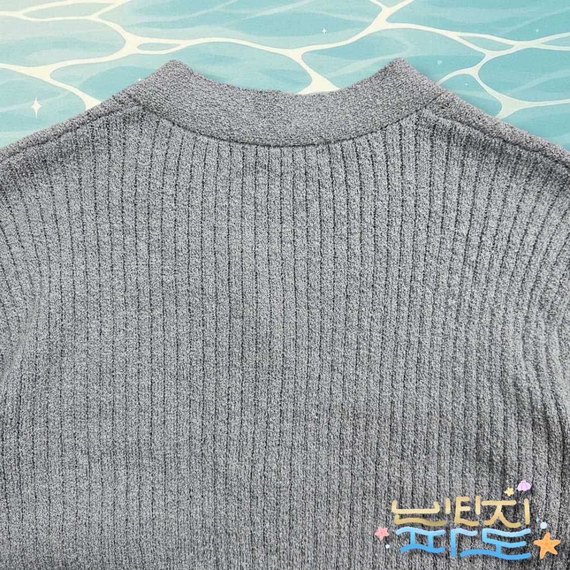 F noirer 노이어 부클 리브드 크롭 가디건 하늘 상품이미지8