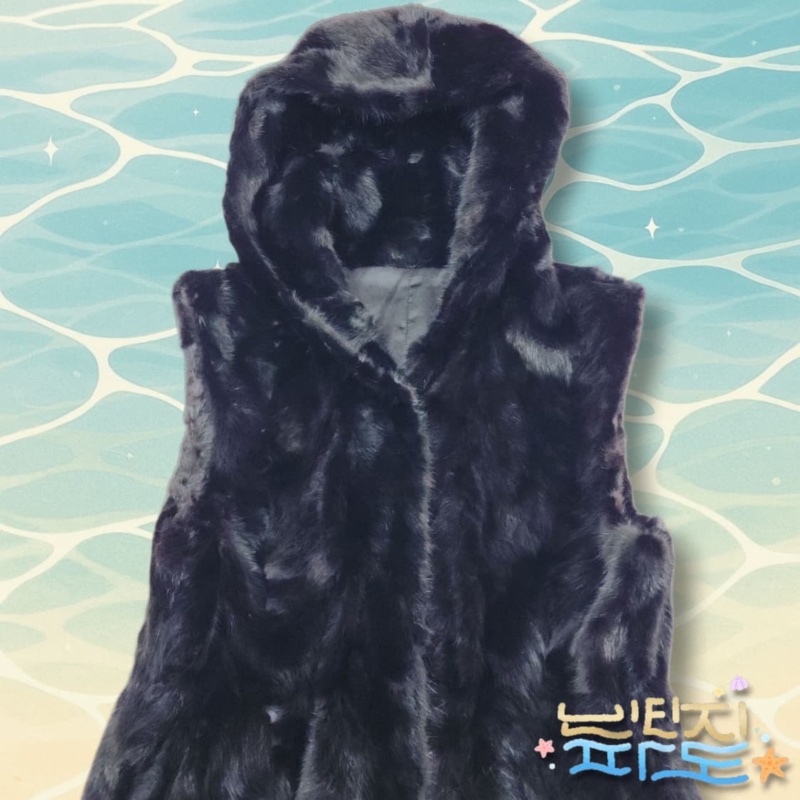 F 천연밍크 후드 롱 조끼 코트 상품이미지2