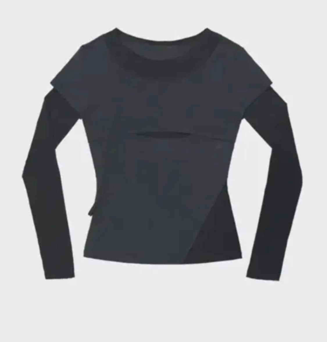 오호스 ojos 레이어드 숄더 스트랩 롱슬리브 차콜 상품이미지1