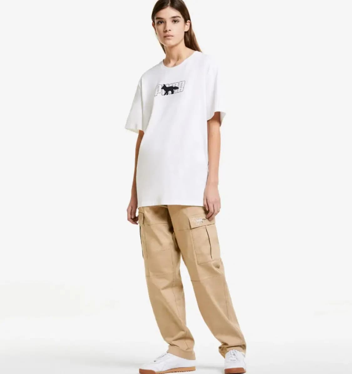 메종키츠네 x 푸마 자수 로고 화이트 오버핏 반팔 L 상품이미지4