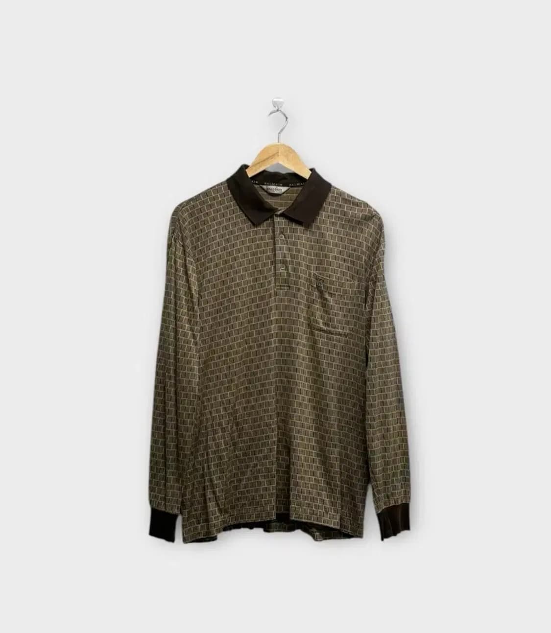 발망 BALMAIN 체크패턴 빈티지 카라티 L-XL 상품이미지1