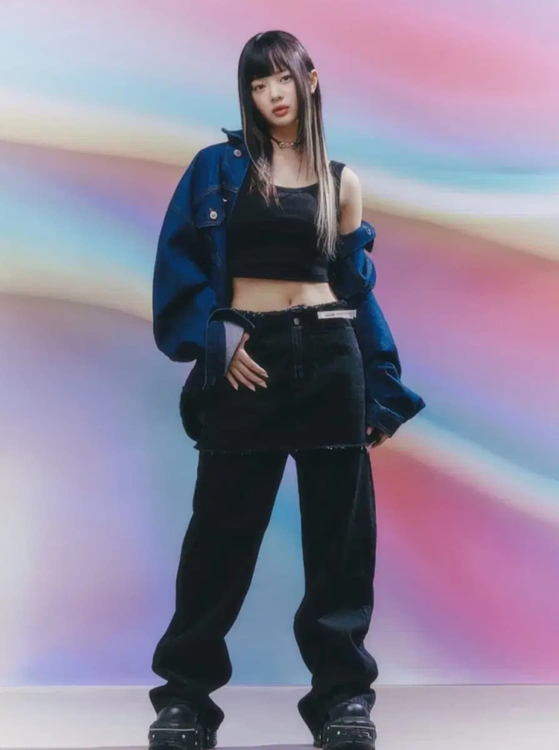 오아이오아이 뉴진스 착용 레이어드 스커트 데님 팬츠-S 상품이미지2