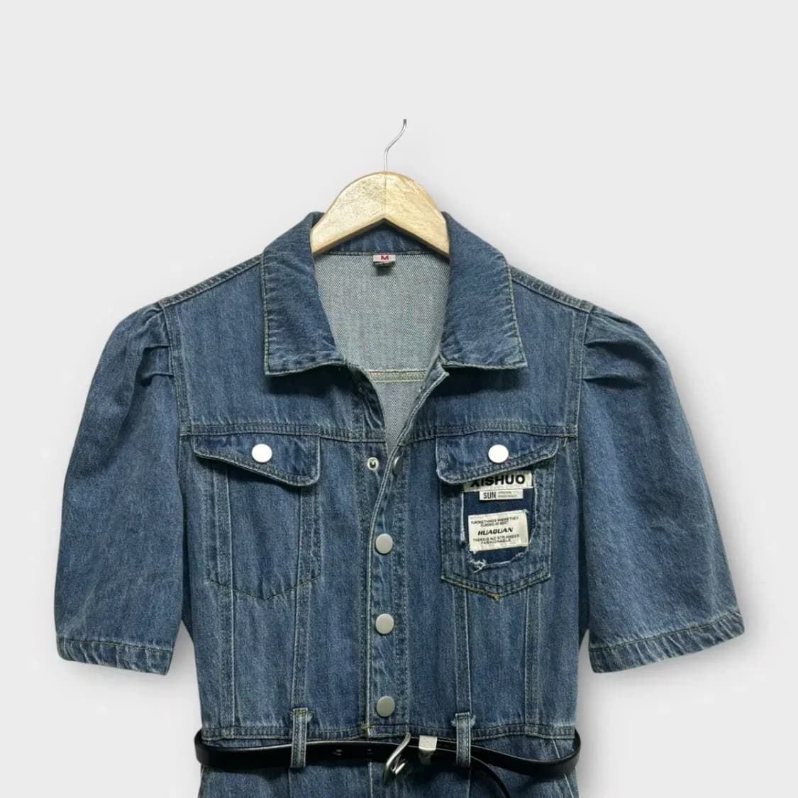 데님 벨티드 퍼프벌룬 점프수트 S-M 상품이미지3