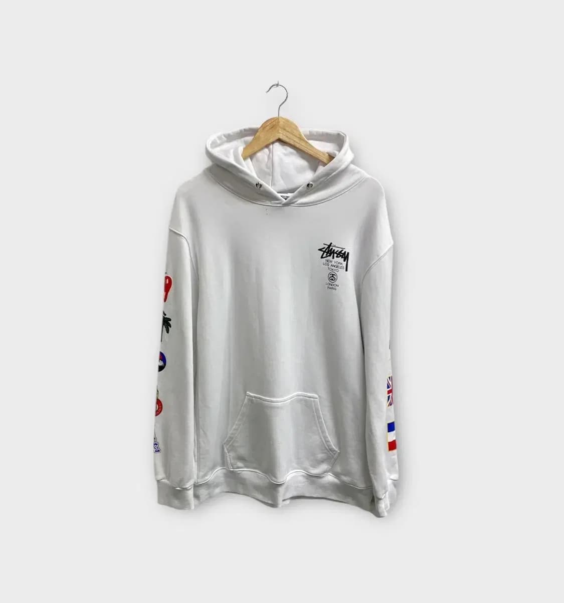 스투시 월드투어 화이트 후드티 XL 상품이미지1