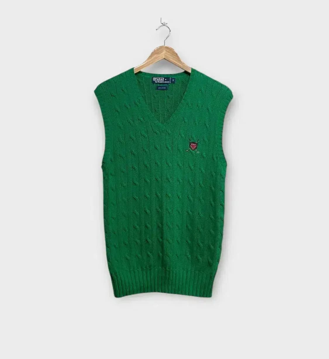 폴로 그린 브이넥 꽈배기 조끼M 상품이미지1