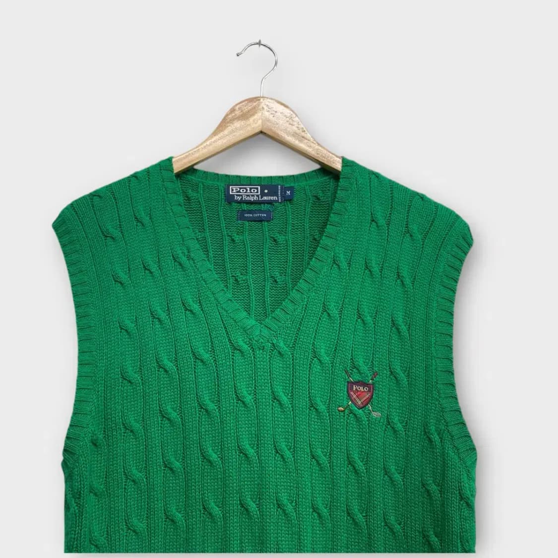 폴로 그린 브이넥 꽈배기 조끼M 상품이미지2