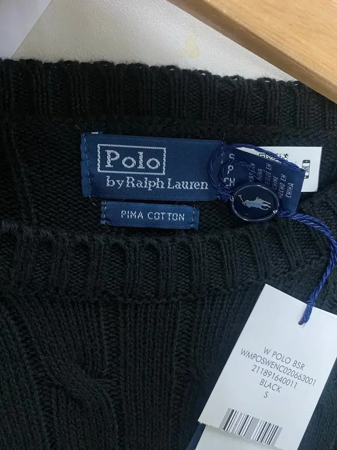 [새상품] 폴로 케이블 퍼플포니 블랙 피마코튼 니트 S 상품이미지4