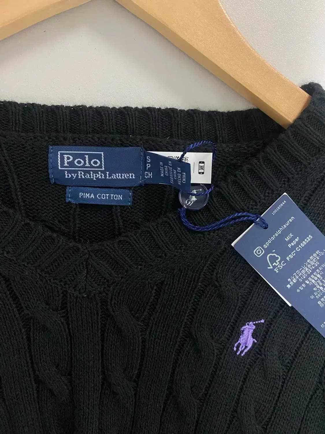 [새상품] 폴로 퍼플포니 블랙 브이넥 니트 S 상품이미지4
