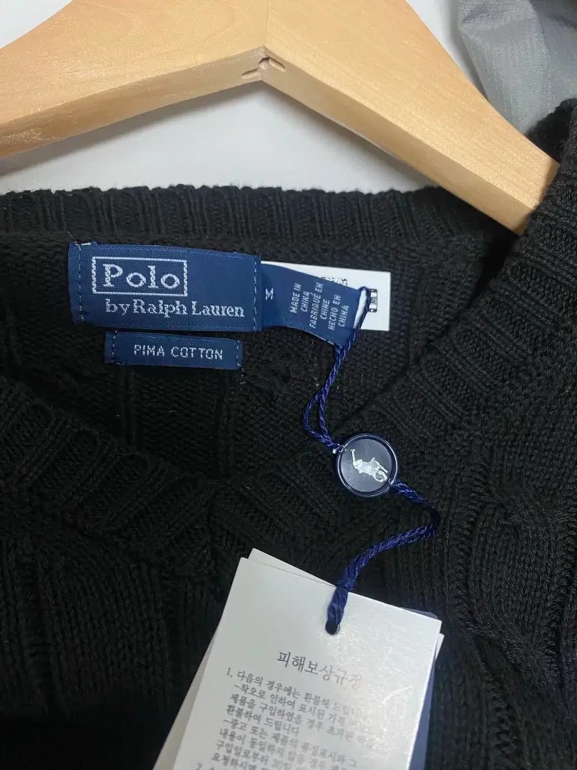 [새상품]폴로 퍼플포니 블랙 피마코튼 브이넥 니트 M 상품이미지4