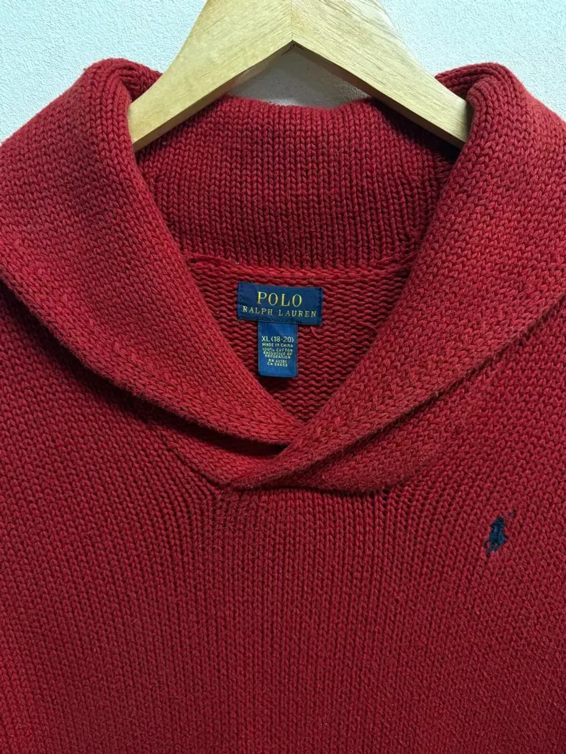 폴로 랄프로렌 레드 숄카라 니트 M 상품이미지5