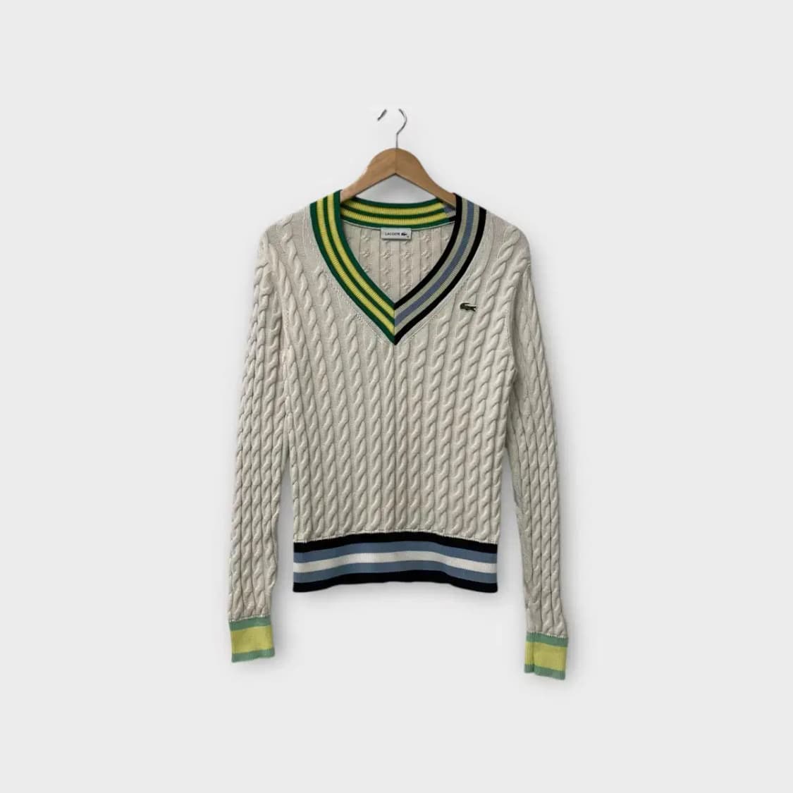 라코스테 컬러블록 V넥  케이블 스웨터 90 상품이미지1